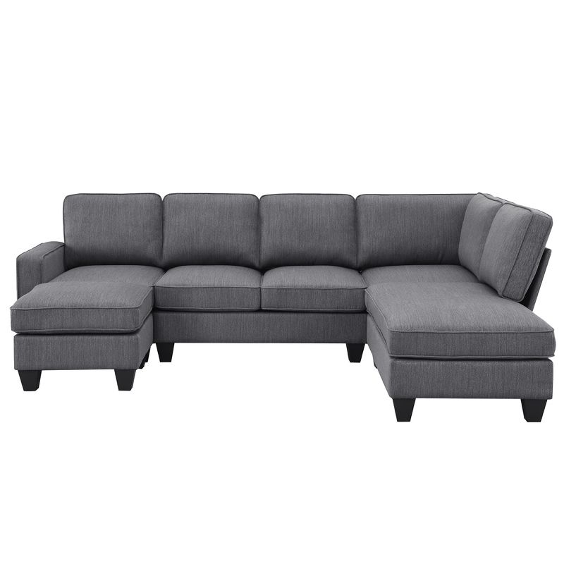 104.3" Modern L Shaped Sectional Sofa, 7 Seater Linen Sofa Set with Chaise Lounge and Convertible Ottoman - ModernLuxe, 4 of 13