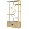 Homy Casa Geometric Bookshelf with Cabinets and Adjustable Shelves, Natural Wood Finish - 2 of 4