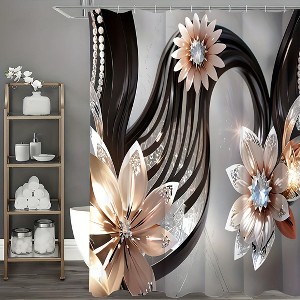 Paaaawaters 1pcs Luxury Diamond Flowers Shower Curtain Set - Water-Repellent Polyester Fabric, Unlined, Knit Weave - 1 of 4