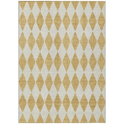 Gold And Light Brown Geometric Washable Indoor Outdoor Area Rug