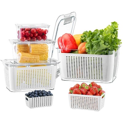 LunaLulinlk 4-Pack Freezer Storage Containers, Fruit Containers with Lids and Removable Colander, Refrigerator Organizer, BPA Free, White