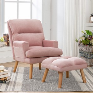 Bestier Accent Chairs with Ottoman, Velvet Fabric Armchair for Bedroom Living Room, Comfy Lounge Chair with Adjustable Backrest and Side Pocket - 1 of 4