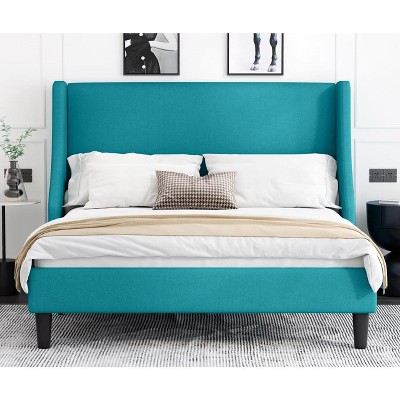 Allewie Bed Frame, Platform Bed Frame with Upholstered Headboard, Modern Deluxe Wingback, Wood Slat Support, Mattress Foundation