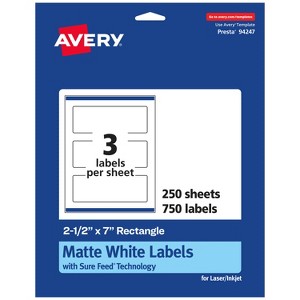 Avery Matte White Rectangle Labels, 2.5" x 7" - 1 of 4