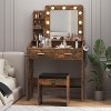 Vanity Set, Modern Dressing Table and Cushion Stool Set, with 3-Color Adjustable Lights Mirror, Makeup Desk with Power Outlet and 2 Drawers - 2 of 4