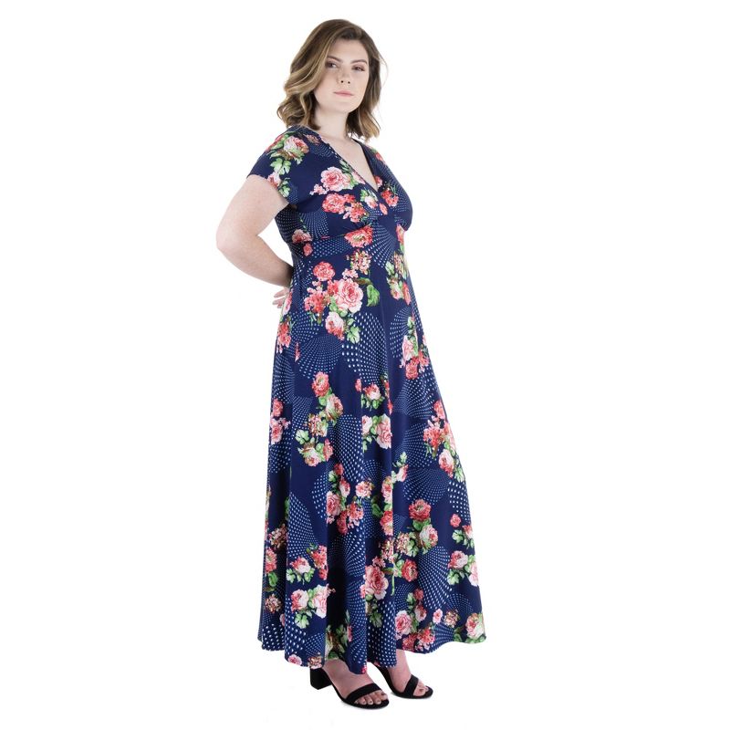 24seven Comfort Apparel Floral Cap Sleeve Empire Waist Plus Size Maxi Dress, 2 of 5