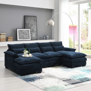 MYINDA Modern U-shaped Sectional Sofa with Waist Pillows,6-seat Upholstered Sleeper Sofa Couch with Chaise Lounge for Living Room - 1 of 4