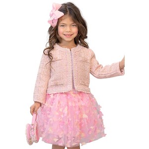 Pink Sparkle Tweed Jacket & Butterfly Tutu Skirt Set Mia Belle Girls, Pink, 10-12 - 1 of 4