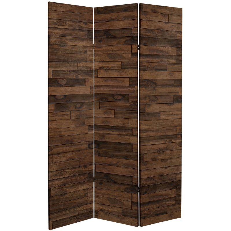 6&#34; Double Sided Walnut Wood Pattern Canvas Room Divider Brown - Oriental Furniture, 3 of 10