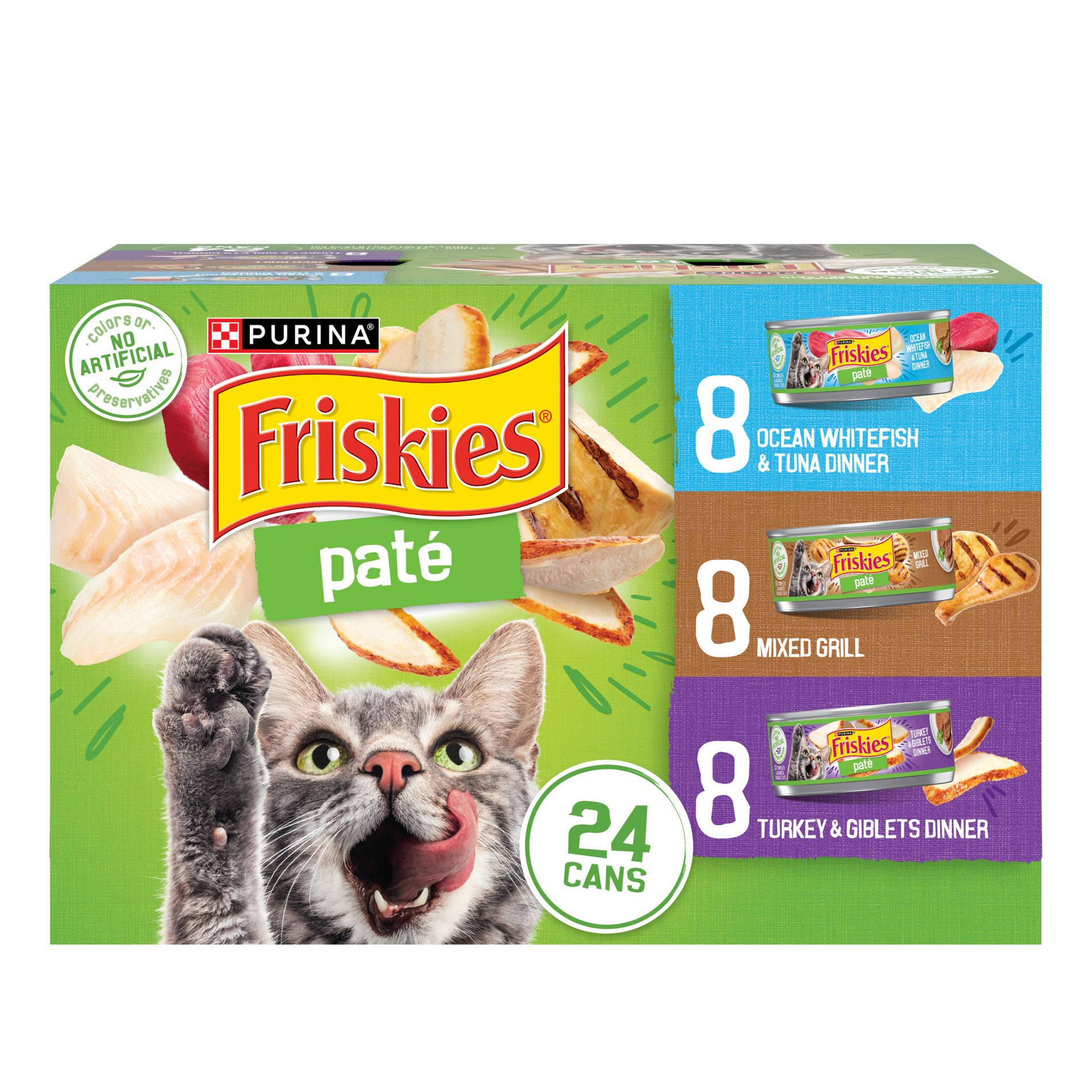 Purina Friskies Paté Wet Cat Food Fish, Tuna, Mixed Grill & Turkey - 5.5oz/24ct Variety Pack