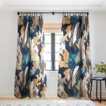 Ninola Design Artistic Texture Blue Gold Single Panel Sheer Window Curtain - Deny Designs