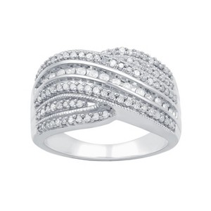 Gilded 1/2 CTTW Natural Diamond Marqauee Cluster Shaped Ring in Sterling Silver with Miracle Plating, Size 7 - 1 of 4