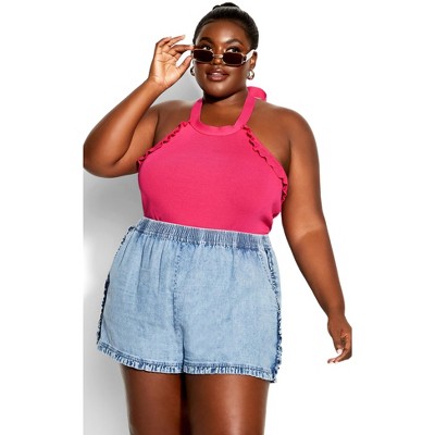Women's Plus Size Ruffled Top - bright pink | CITY CHIC