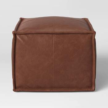 Earl Faux Leather French Seam Ottoman - Threshold™