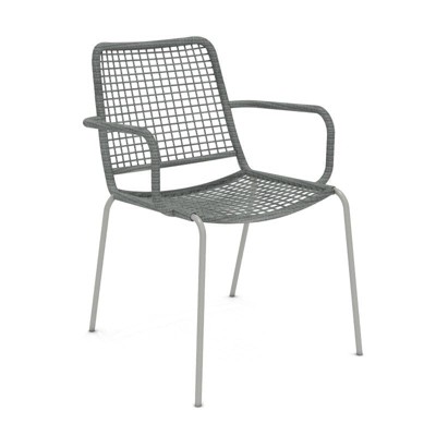 Amazonia 2pc rust-free aluminum and rope stackable chair set Black with Grey Cushions