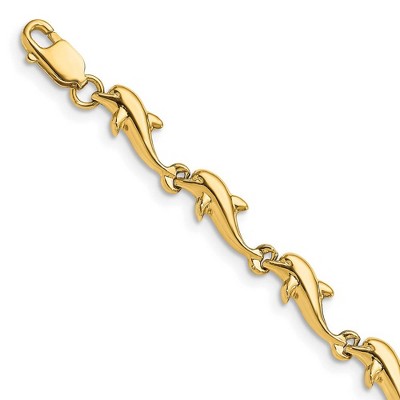 Black Bow Jewelry 14k Yellow Gold Dolphin Bracelet - 7 Inch