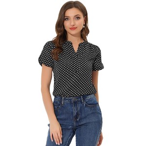 INSPIRE CHIC Women's Polka Dots Print V Neck Short Sleeve Elegant Work Office Tops - 1 of 4