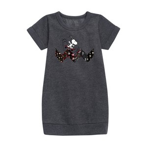 - Peanuts - Snoopy Skating Pattern Graphic Short Sleeve Fleece Dress - 1 of 3