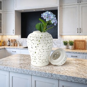 Decorative Ginger Jar with Lid - Handcrafted Lattice Design - Ceramic - Traditional Home Accent - Ideal for Home, Office, Bedroom, Living Room Décor - 1 of 4