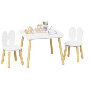 Fontoi Kids Table Sets, Wooden Kiddy Activity Play Table Set, Toddler Table and 2 Chairs with Cartoon Pattern for Kids, White, 23.6"*17.3"*23.6" - 1 of 4