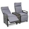 Patio Loveseat Set,Wicker Outdoor Lounge Chair With Cushions And Storage Table,Adjustable Backrest,Wooden Armrest Recliner Chair-Coolbibila - 3 of 4