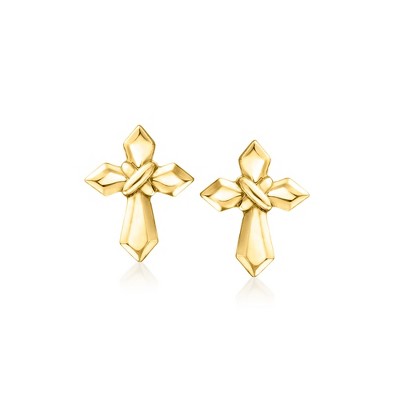 Ross-Simons Italian 10kt Yellow Gold Petite Cross Earrings