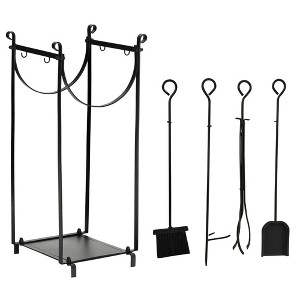HOMCOM 30.25" 2-Tier Firewood Rack, Indoor Outdoor Wood Holder with Tools for Fireplace, Wood Stove, Fire Pit, Poker, Tongs, Broom, Shovel, Black - 1 of 4
