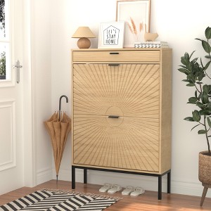 Brafab Shoe Storage Cabinet with 2 Flip Drawers&1 Small Drawer, Slim Entryway Shoe Organizer with Fluted Panel Doors - 1 of 4