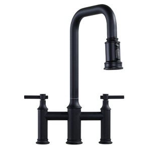WOWOW Double Handle Bridge Kitchen Faucet with Pull-Down Sprayer - 1 of 4