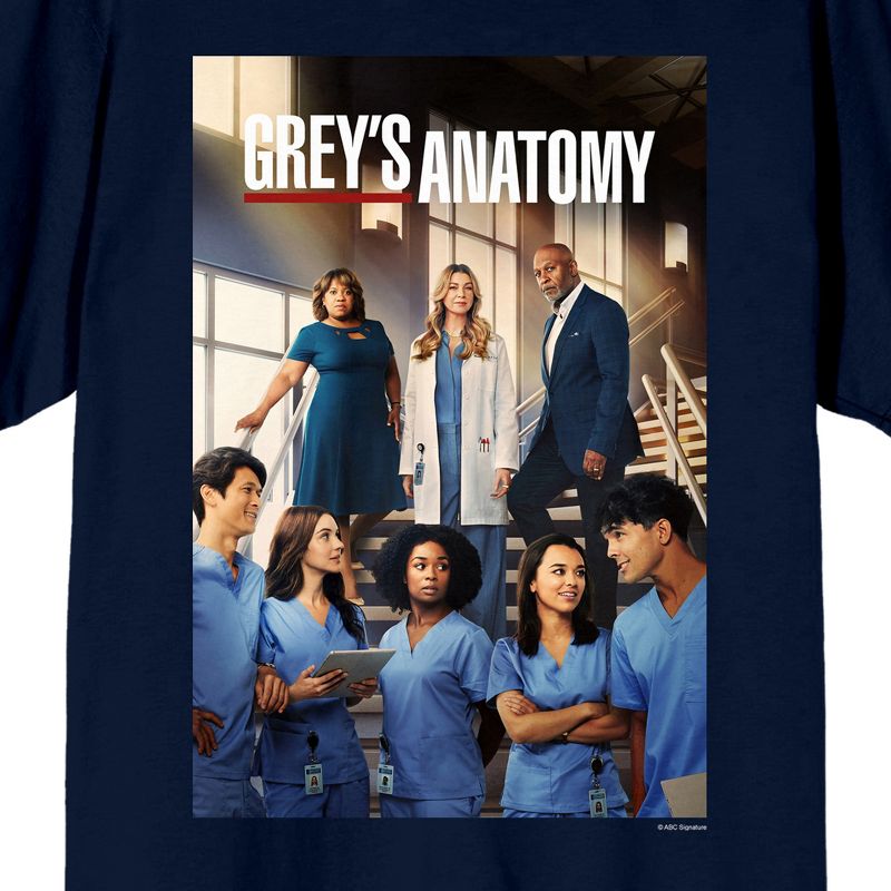 Grey's Anatomy Characters Crew Neck Short Sleeve Navy Men's T-shirt, 2 of 4