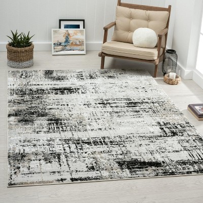Gray Abstract Washable 8' x 10' Synthetic Area Rug