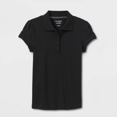 Girls' Short Sleeve Interlock Uniform Polo Shirt - Cat & Jack™ Black 