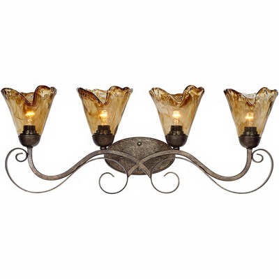 Franklin Iron Works Wall Light Bronze Scroll 29 1/2" Art Glass Fixture for Bathroom Over Mirror Bedroom