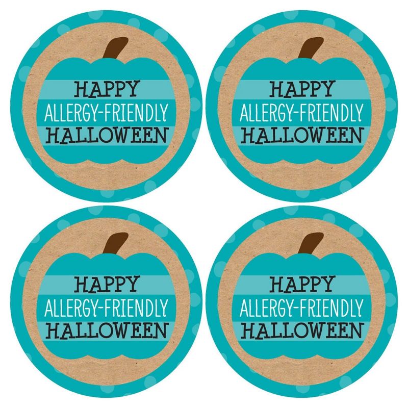 Big Dot of Happiness Teal Pumpkin - Halloween Allergy Friendly Trick or Trinket Name Tags - Party Badges Sticker Set of 12, 3 of 8