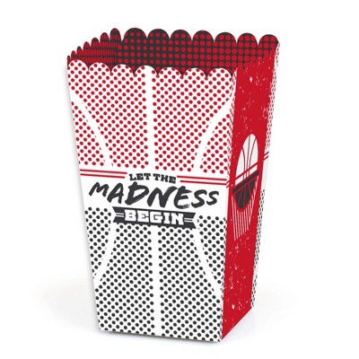 Big Dot of Happiness Red Basketball - Let The Madness Begin - College Basketball Party Favor Popcorn Treat Boxes - Set of 12