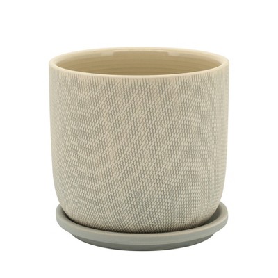 Sagebrook Home 6" Mesh Ceramic Planter with Saucer Sage