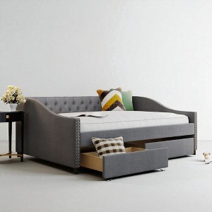 Full Size Upholstered Daybed with Storage Drawers, Tufted Linen Fabric Sofa Bed Frame with Slats, No Box Spring Needed - 1 of 4