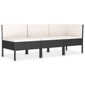 vidaXL Black Poly Rattan Outdoor Lounge Set of 3: Weather-Resistant Patio Furniture with Cushions - Modular Design for Versatile Placement. - 1 of 4