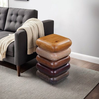 Royal Hampton 18 Inch Side End Table, Sculptural Stacked Design, Mango and Acacia Wood