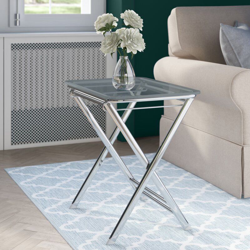 LeisureMod Victorian Mid-Century Modern Folding Side Table with Chrome Legs, 2 of 9