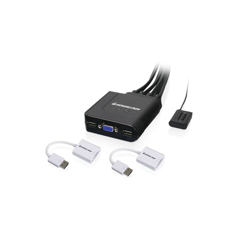 IOGEAR 2-Port USB VGA Cable KVM with DisplayPort Adapters - 2 Computer(s) - 1 Local User(s) - 2048 x 1536 - 2 x USB1 x VGA, 1 of 4