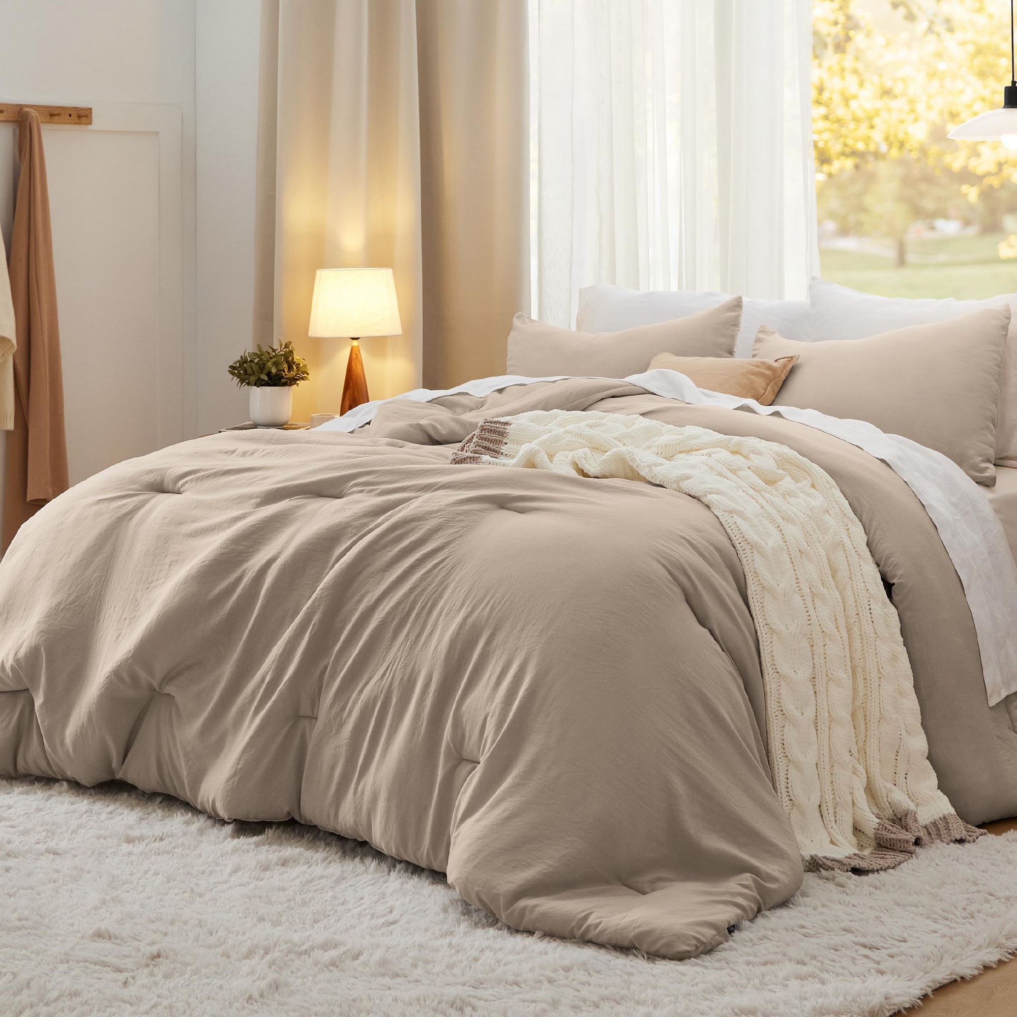 Bedsure Queen Size Comforter Set Khaki Soft Prewashed Bedding for All Seasons 3 Pieces GentleSoft™ Warm Down Alternative Bed Set Mother's Day Gift