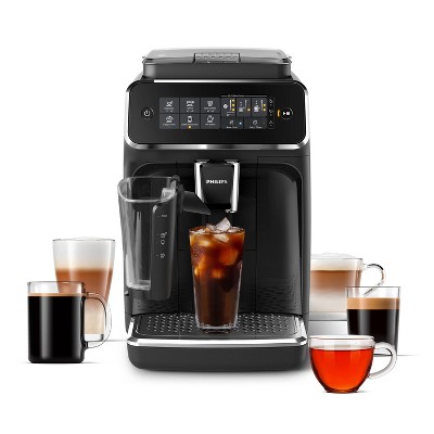 Sleek Black Fully Automatic Espresso Machine with LatteGo & Iced Coffee