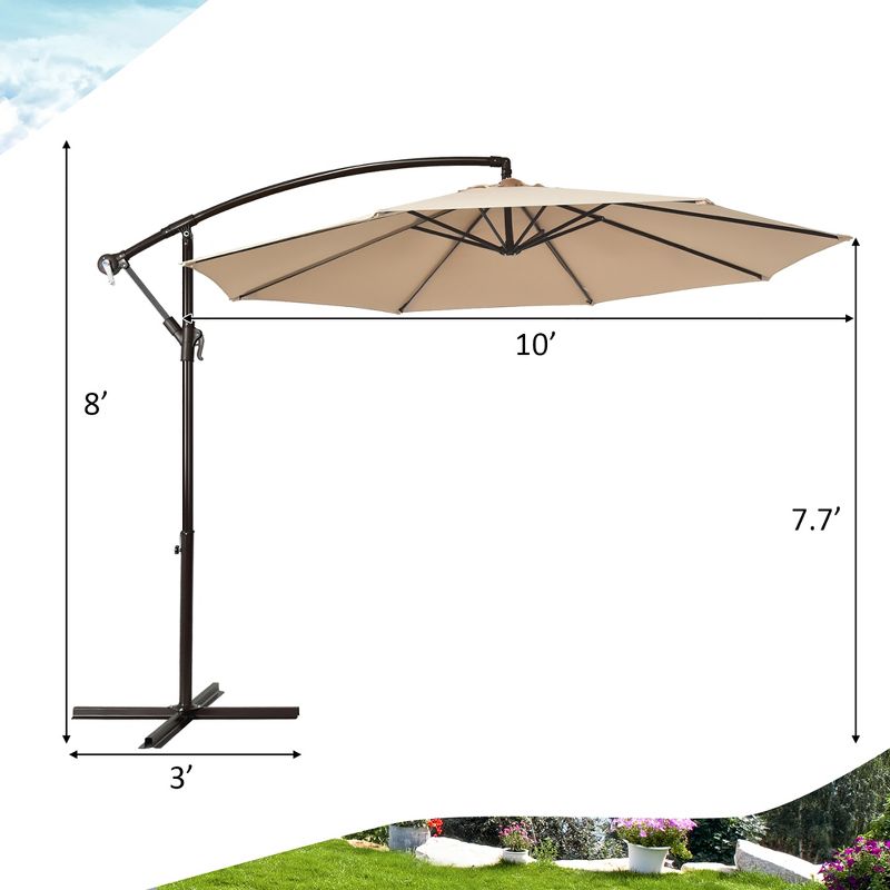 Costway 10FT Patio Offset Hanging Umbrella Easy Tilt Adjustment 8 Ribs Backyard Burgundy\Beige\Tan\Blue, 3 of 11