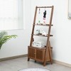Ladder Bookcase, Bamboo Bookshelf, Open Display Shelf, With Cabinet, Ladder Bookcase, Freestanding, Floor Standing Storage Shelf With 6 Hooks - 2 of 4
