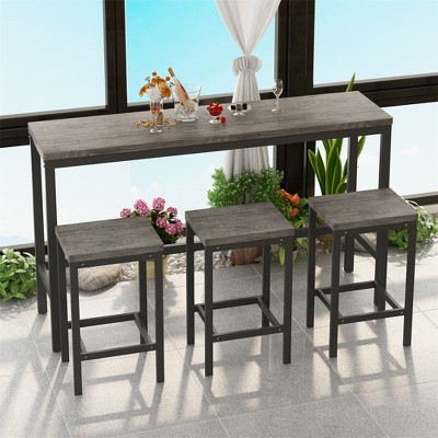 4-Piece Bar Table Set, Modern Rectangular Pub Bar Table and 3 Bar Stools, Kitchen Table Set with 3 Stools