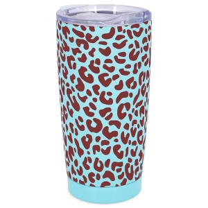 Elanze Designs 20 oz Stainless Steel On the Go Insulated Travel Tumbler With Push Top Lid, Berry Red Cheetah Leopard Print Sky Blue - 1 of 4