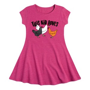 Girls' - Instant Message - This Kid Loves Chickens Fit & Flair Cap Sleeve Graphic Dress - 1 of 4