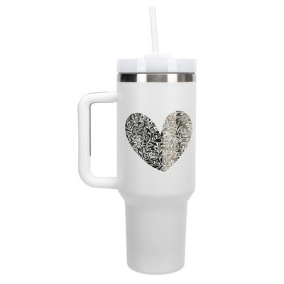 Elanze Designs Floral Vine Heart Life Full of Love 40 oz. Stainless Steel, Large Water Bottle Coffee Mug, Spill & Leak Resistant, Thermal Travel