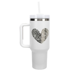 Elanze Designs Floral Vine Heart Life Full of Love 40 oz. Stainless Steel, Large Water Bottle Coffee Mug, Spill & Leak Resistant, Thermal Travel - 1 of 1